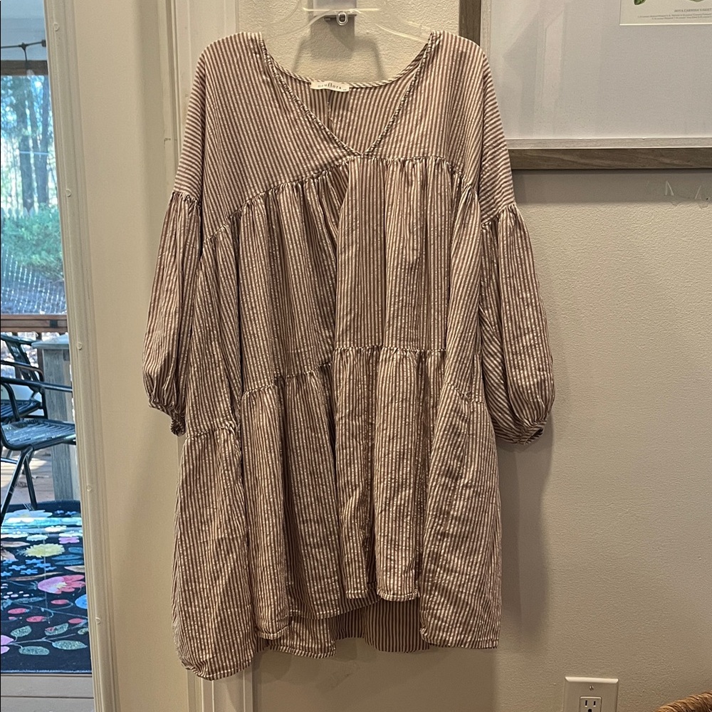 Neuflora Striped Brown and White Tunic Dress